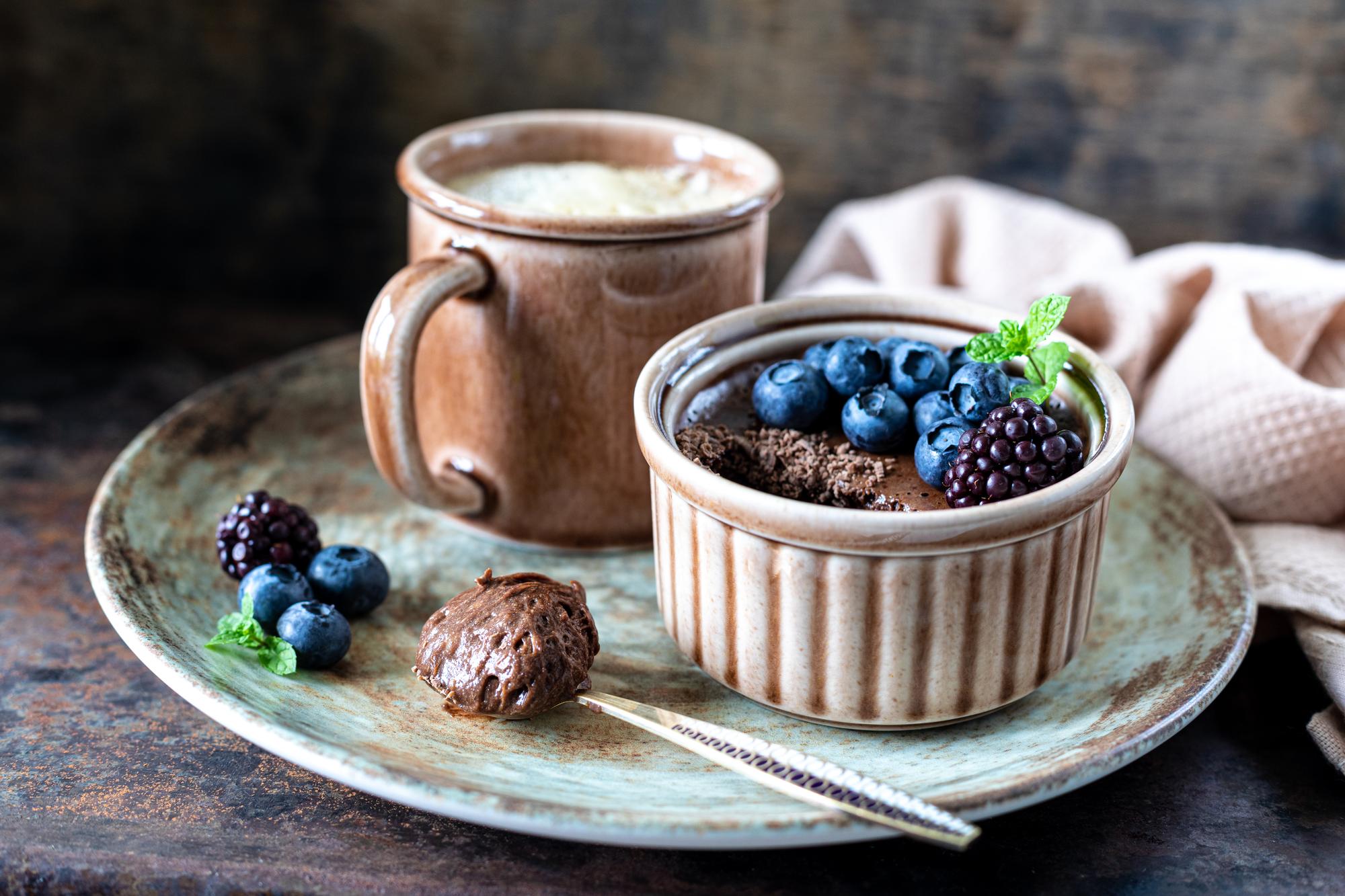 Finished dessert in rustic bowl